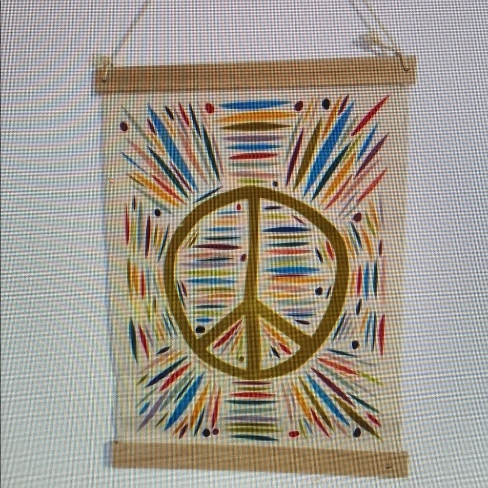 Martha Rich x Fringe Canvas Peace Sign Wall Hanging In Gold And Multicolor